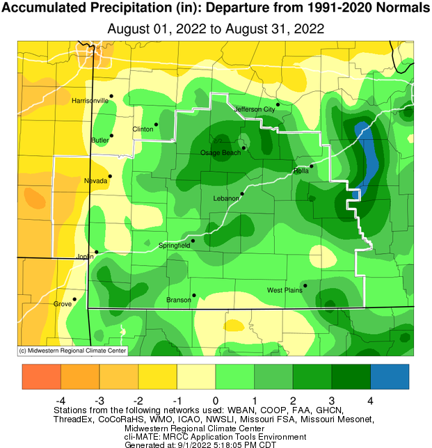 August 2022 Precipitation Departure from Normal