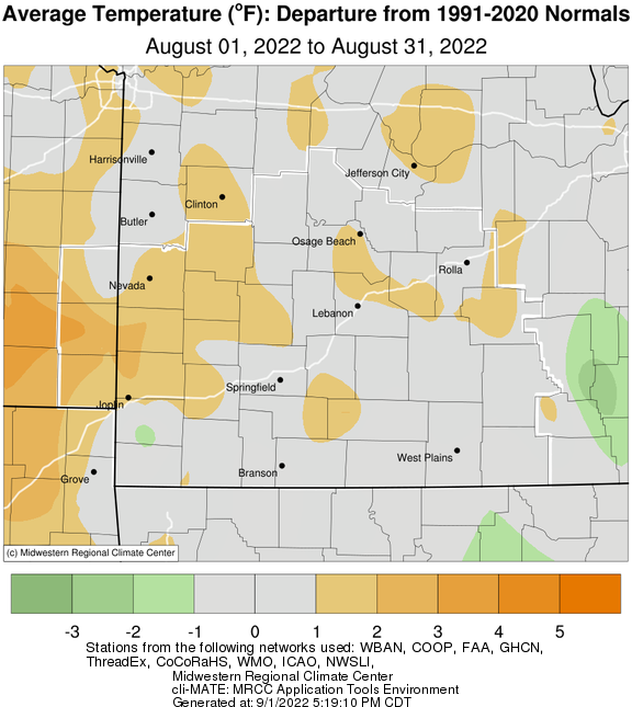 August 2022 Average Temperature Departure from Normal