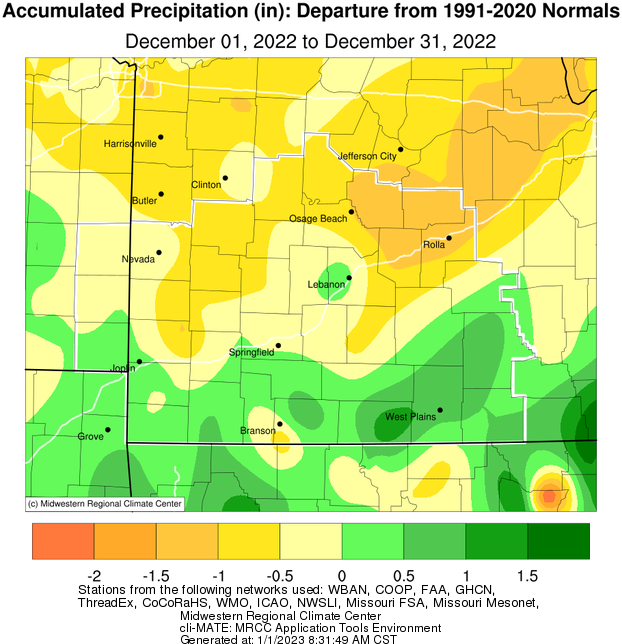 December 2022 Precipitation Departure from Normal