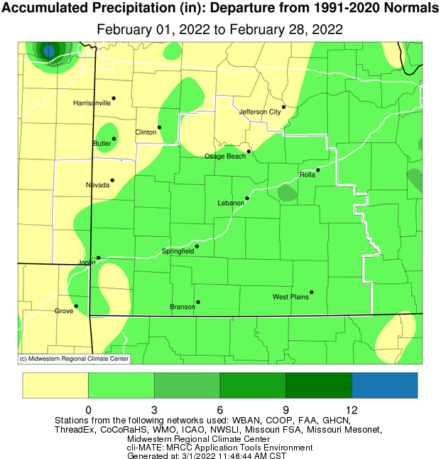 February 2022 Precipitation Departure from Normal