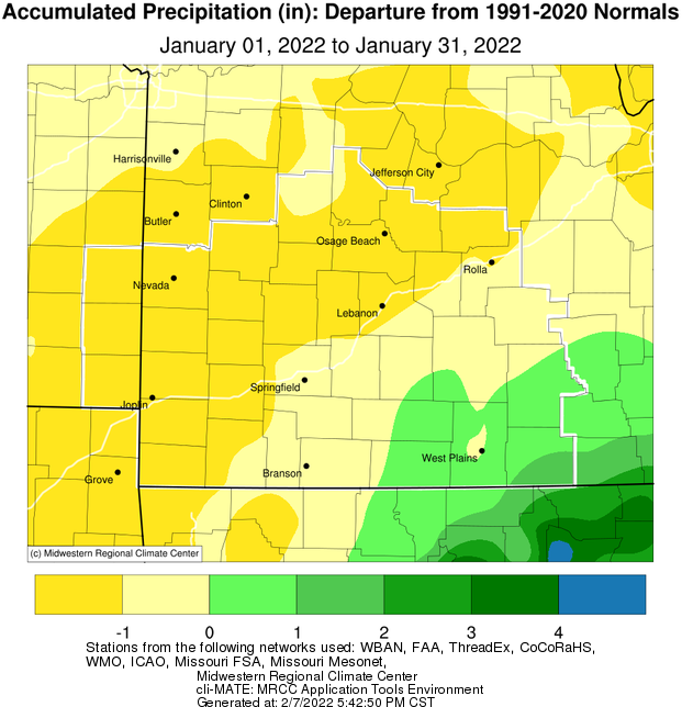 January 2022 Precipitation Departure from Normal