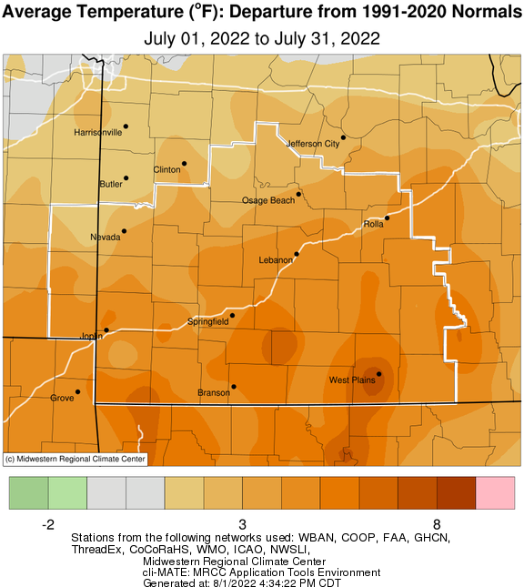 July 2022 Average Temperature Departure from Normal