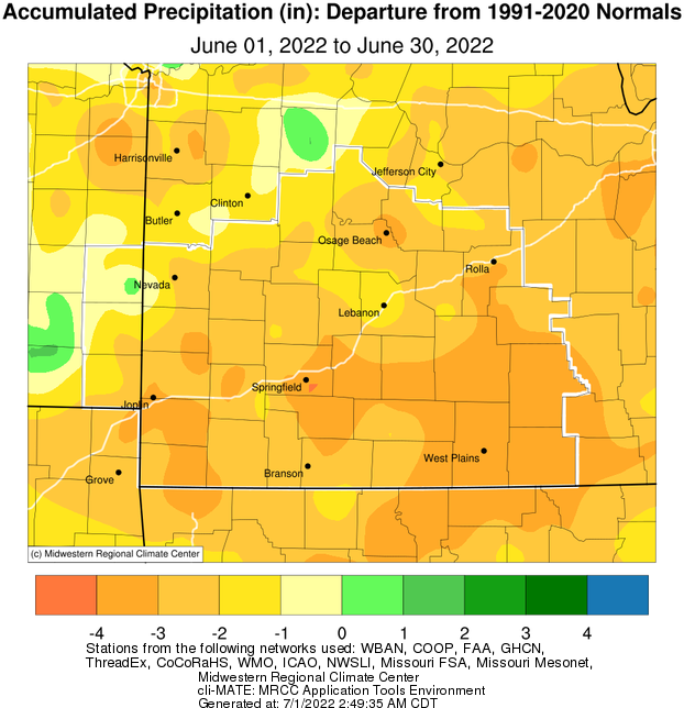June 2022 Precipitation Departure from Normal