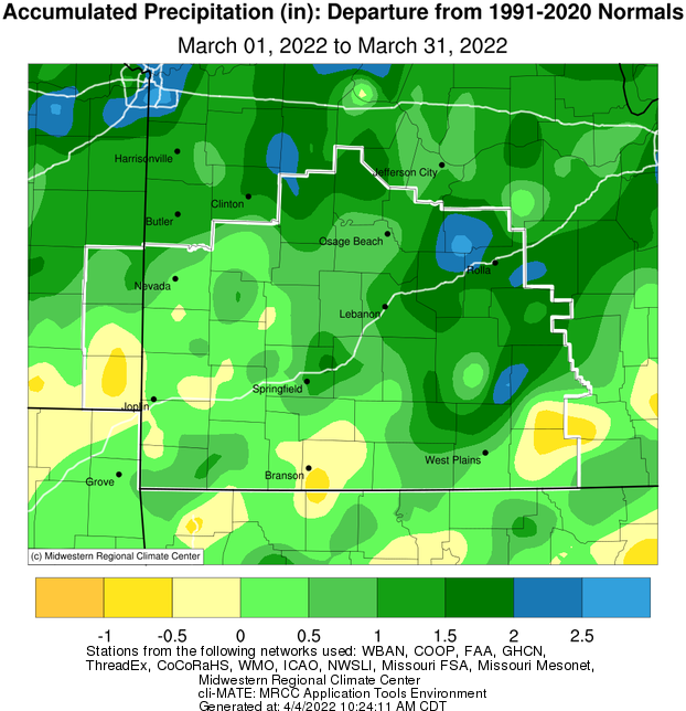 March 2022 Precipitation Departure from Normal