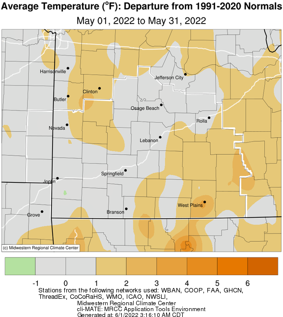 May 2022 Average Temperature Departure from Normal