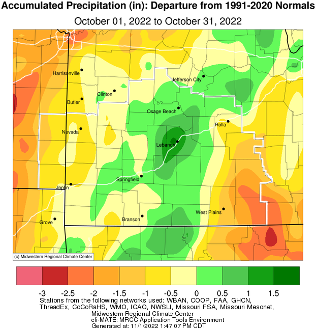 October 2022 Precipitation Departure from Normal