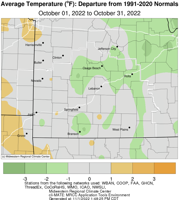 October 2022 Average Temperature Departure from Normal