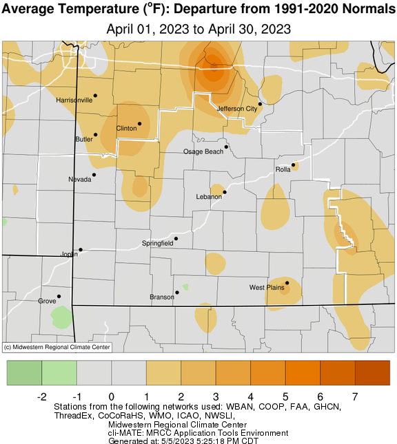 April 2023 Average Temperature Departure from Normal