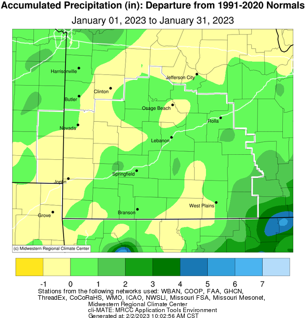January 2023 Precipitation Departure from Normal