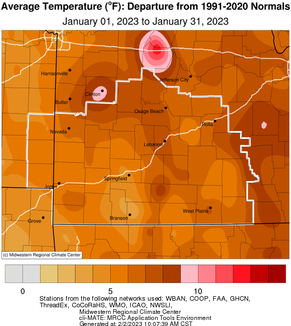 January 2023 Average Temperature Departure from Normal