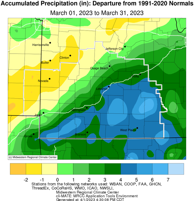March 2023 Precipitation Departure from Normal