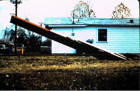 A 700-pound I-beam stuck into the ground by the tornado