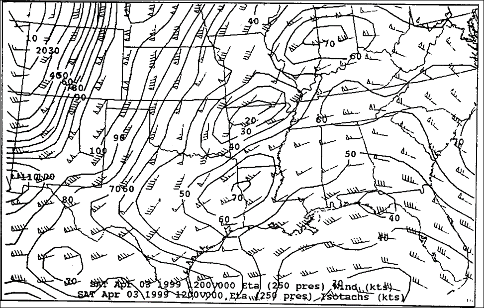 250mb Analysis at 12z on April 3, 1999