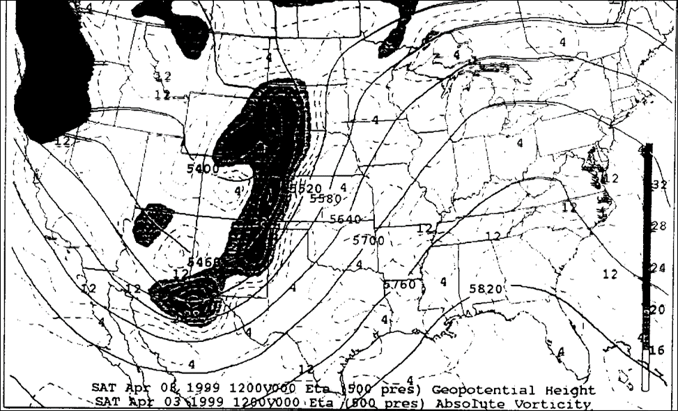 500mb Analysis at 12z on April 3, 1999