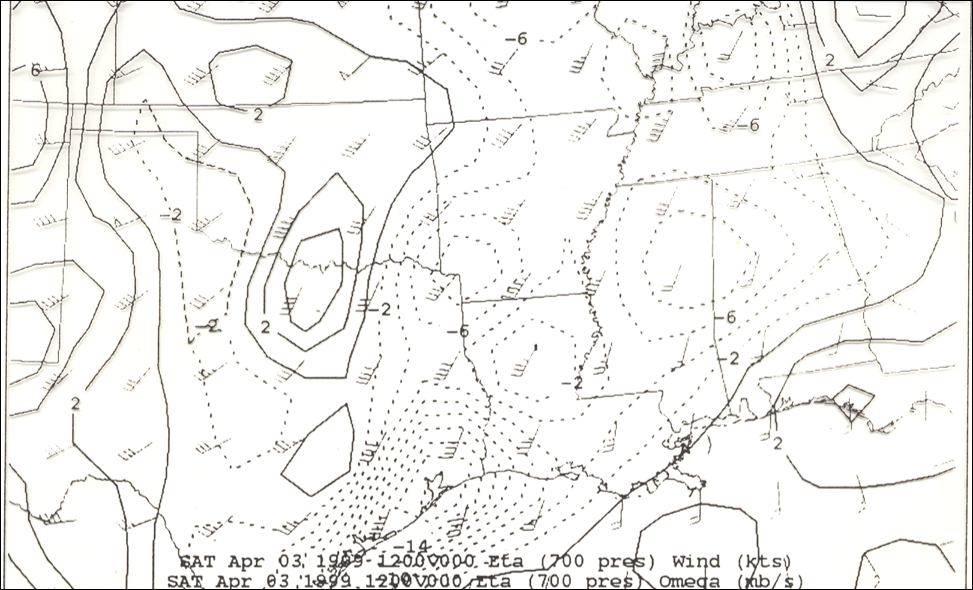 700mb Analysis at 12z on April 3, 1999