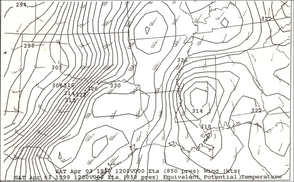850mb Analysis at 12z on April 3, 1999