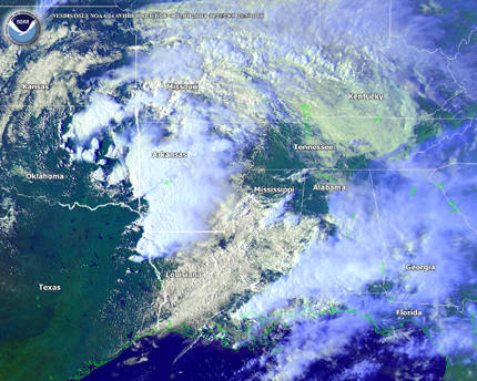 Satellite image at 5:45pm CST during the tornado outbreak