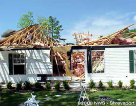 Damage to a home in Jena, LA