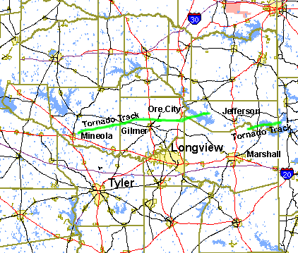 Tornado tracks across East Texas on May 6-7, 2003