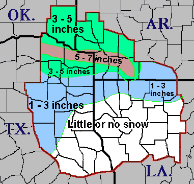 Snowfall map from February 14, 2004