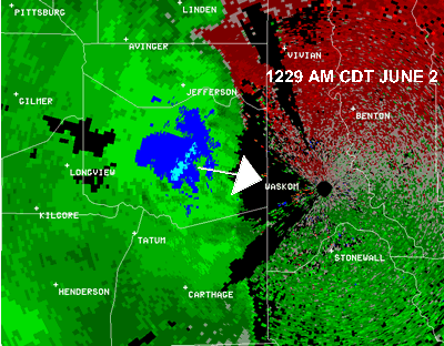 Base velocity product showing strong winds over Central Harrison County