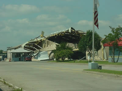 Damage to a building in Shreveport, LA