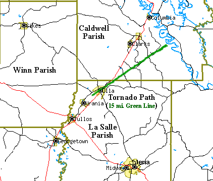 Tornado path in La Salle and Caldwell Parishes on November 23, 2004