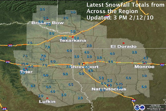 Map of snowfall reports