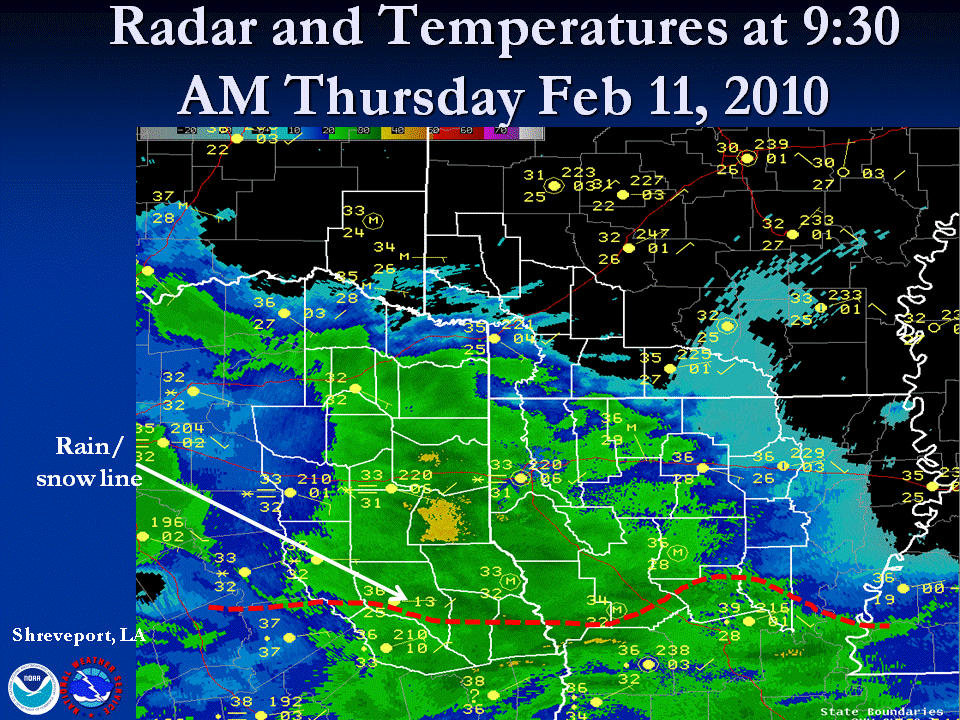 Radar image combined with temperatures