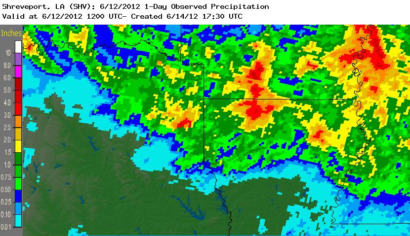 Map of observed rainfall from June 12, 2012
