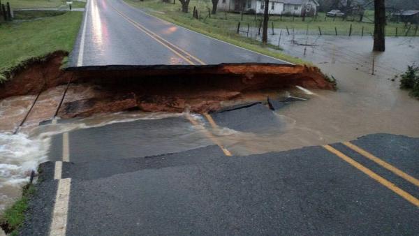 Highway 552 washed out near Downsville, LA.