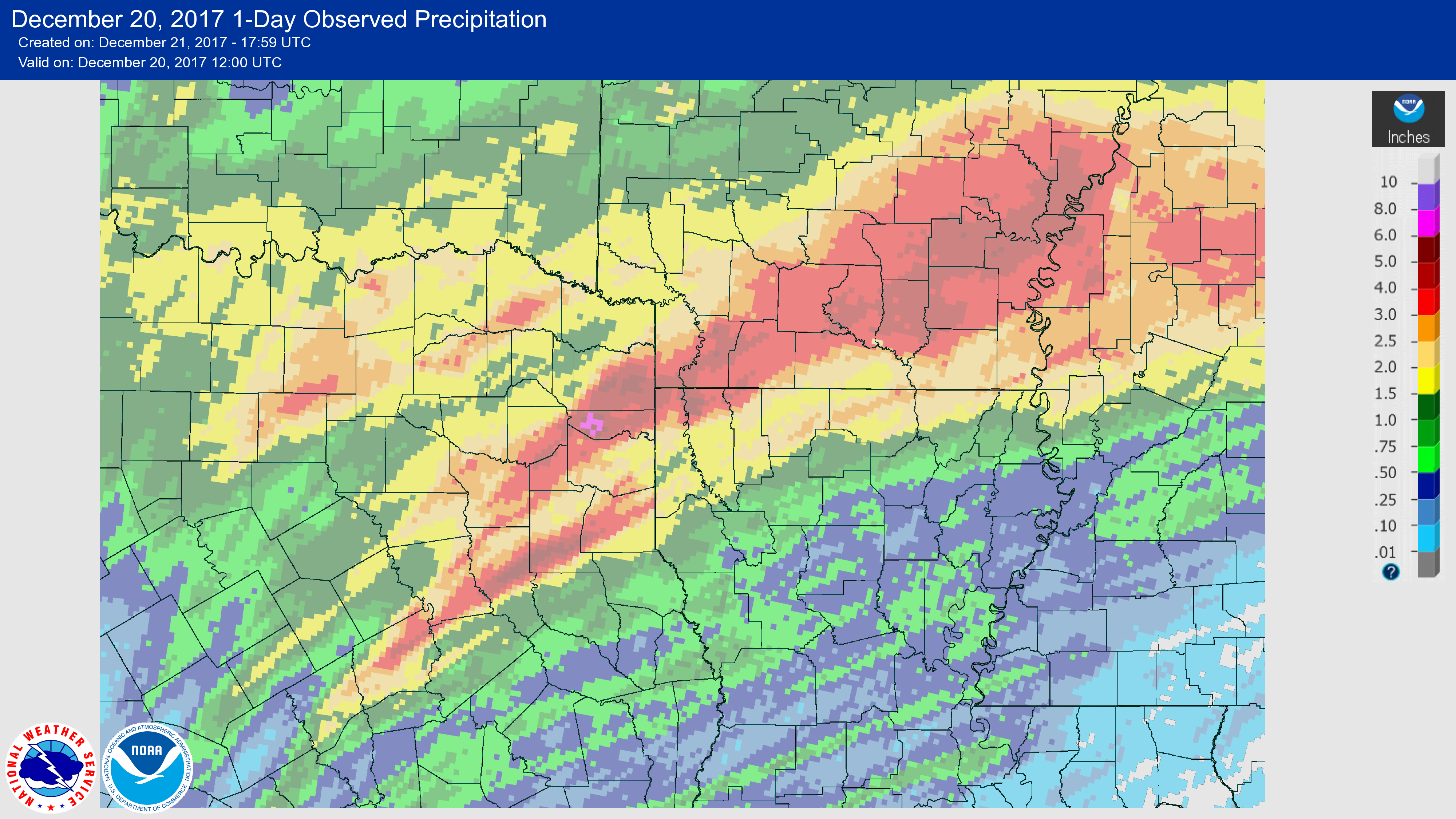 24-hour Observed Precipitation from 12am December 19 to 12am December 20