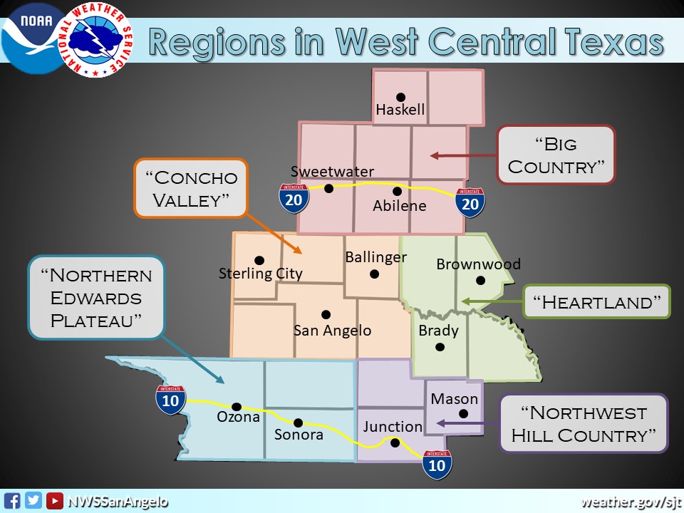 map with geographic regions of west central Texas
