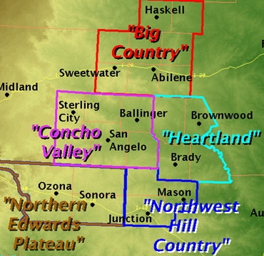 map of geographic regions of West Central Texas