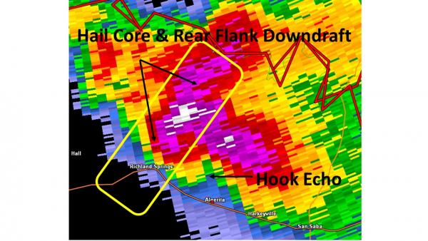 Radar reflectivity image of storm in San Saba County