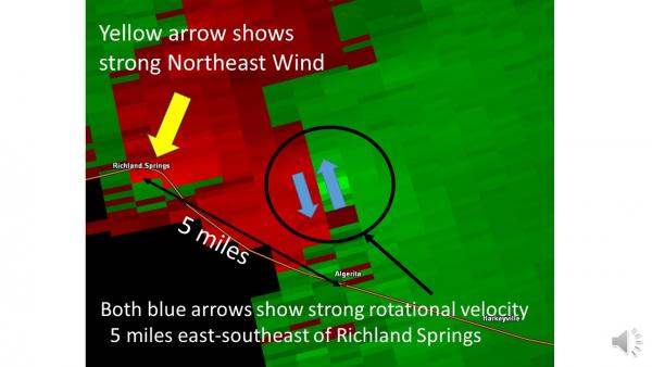 Radar velocity image of the storm in San Saba County