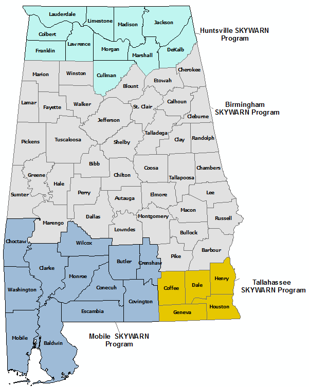 Alabama Skywarn Program Contact map