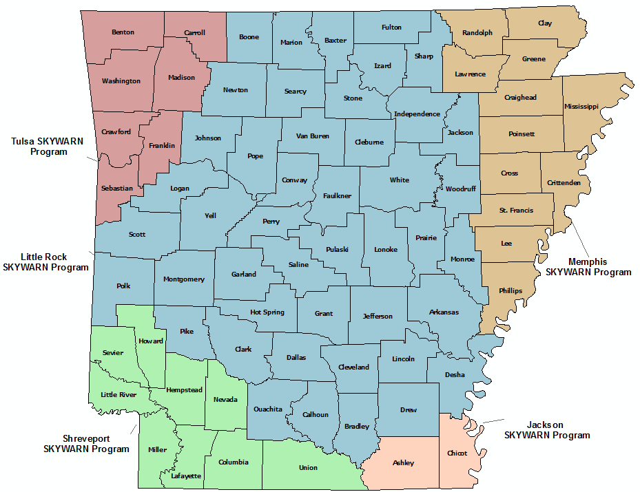 Arkansas Skywarn Program map