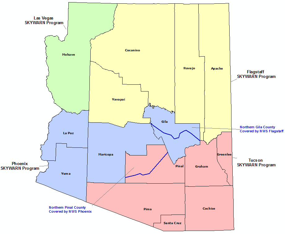 Arizona Skywarn Program Conact map