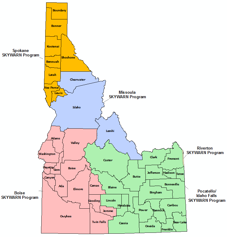 Idaho Skywarn Program map