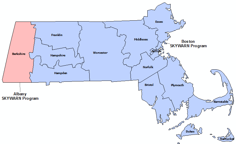 Massachusetts Skywarn Program map