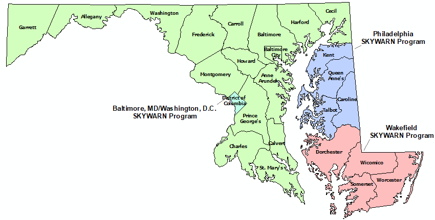 Maryland Skywarn Program map