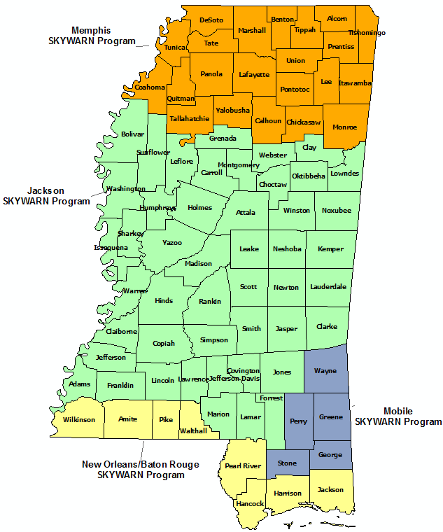 Mississippi  Skywarn Program Contact map