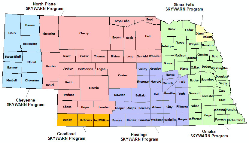 Nebraska Skywarn Program map