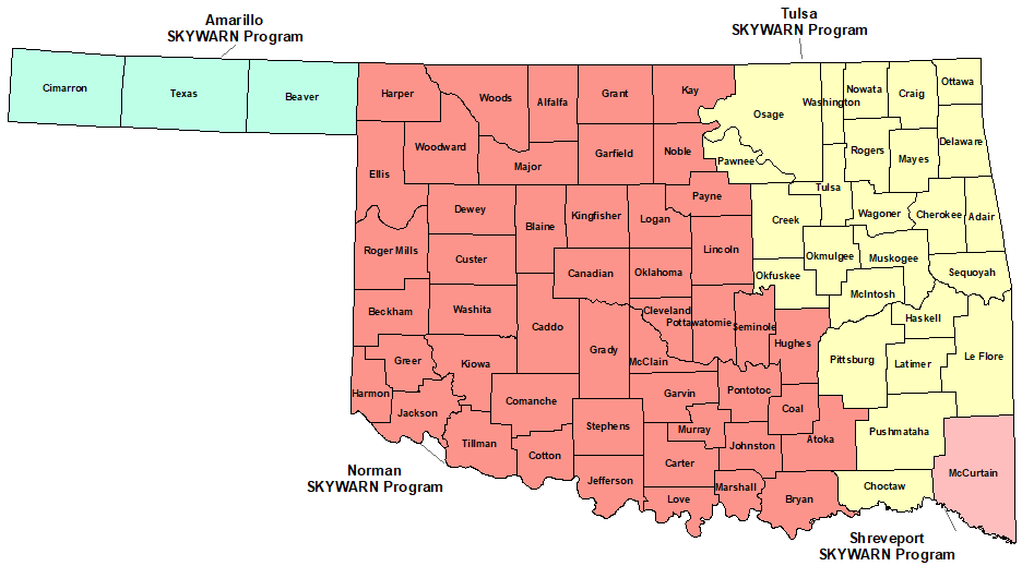 Oklahoma Skywarn Program map