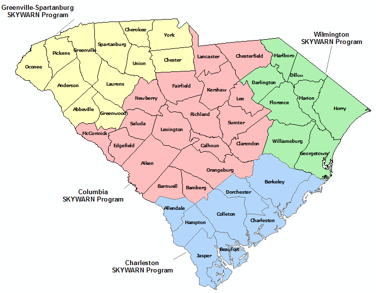 South Carolina Skywarn Program map