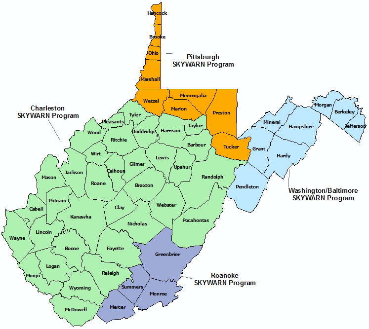 West Virginia Skywarn Program map