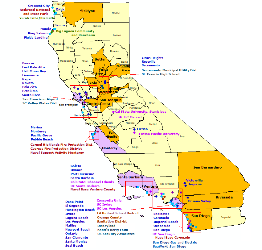 Czlifornia StormReady and TsunamiReady istes, list below