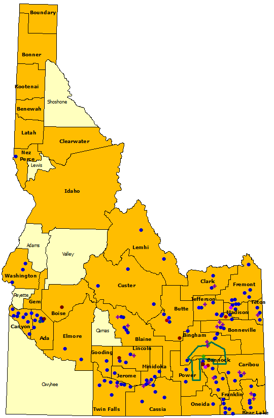 Idaho StormReady sites, text list below map