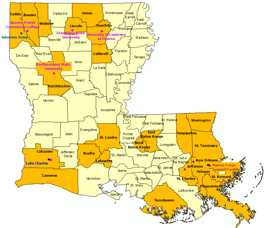 Lousiana StormReady Communities. Click for state map and list